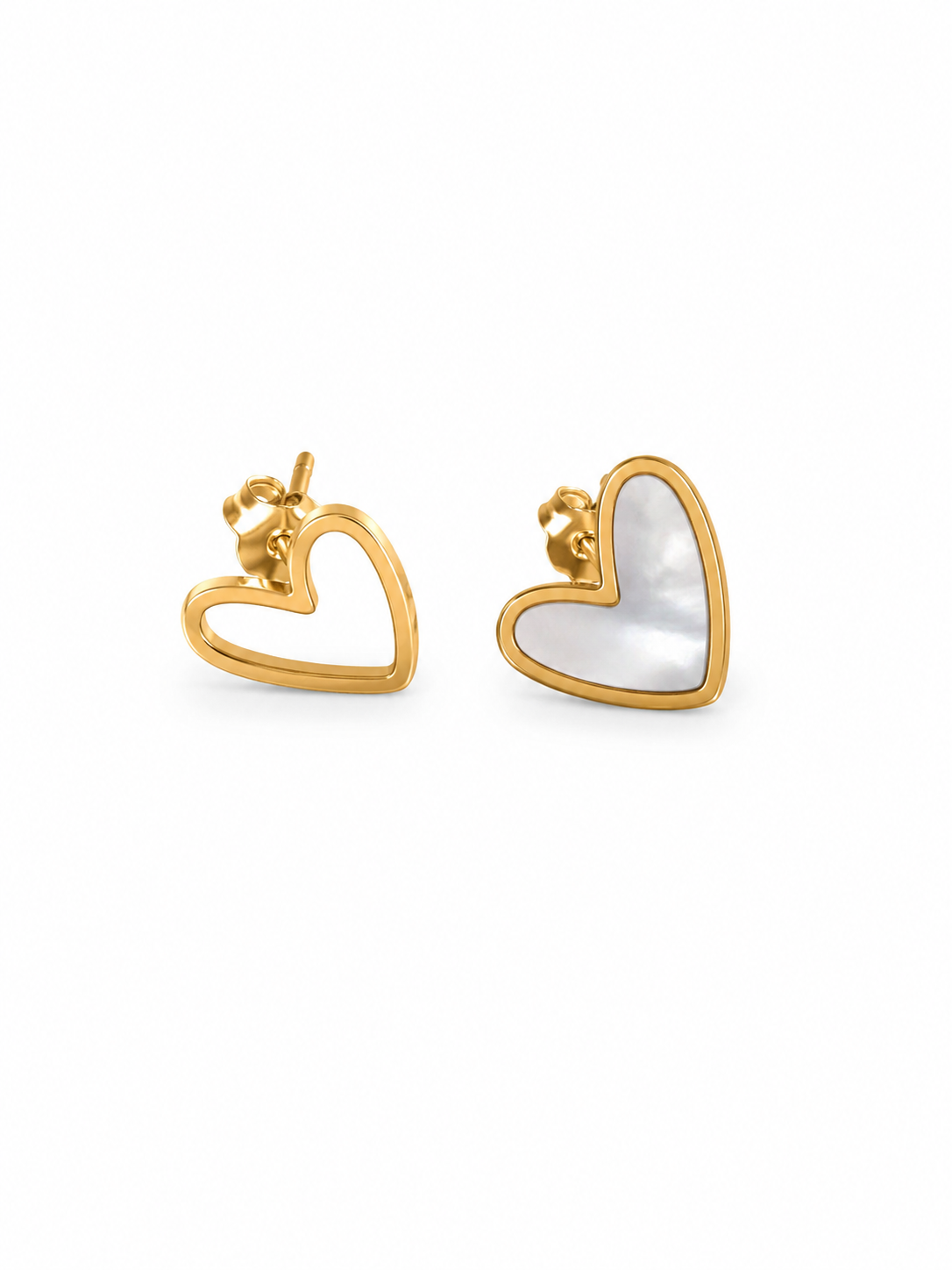 Gold Heart Stud Earrings with White Mother of Pearl | Stainless Steel