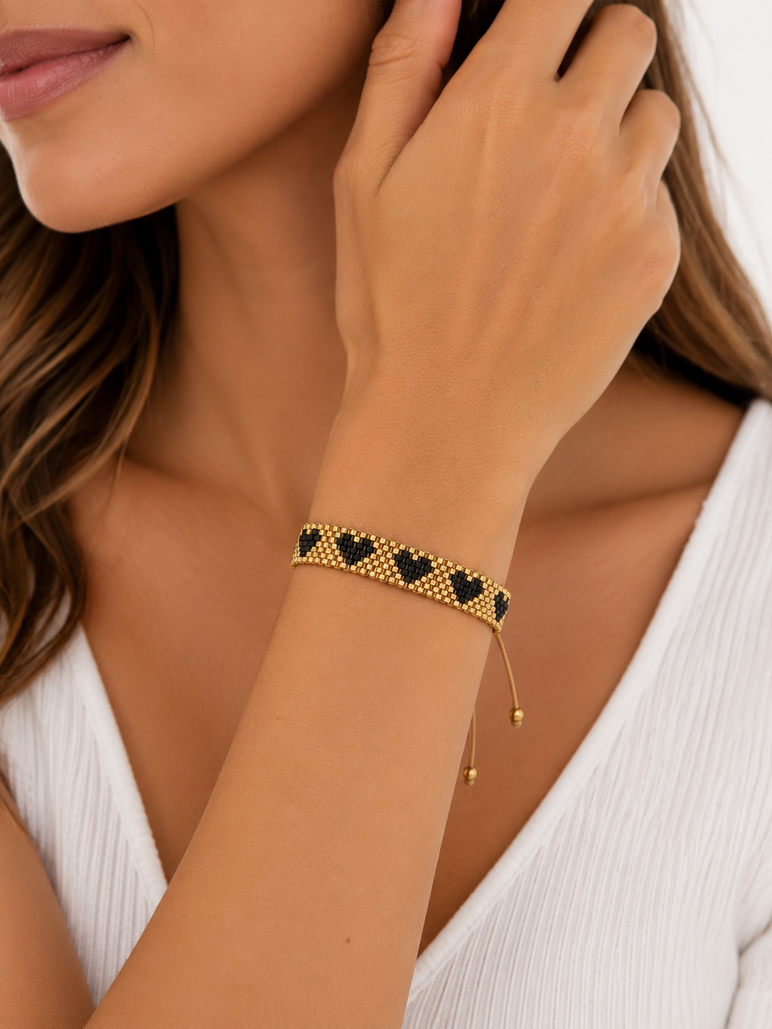 Miyuki Black Hearts Bracelet – Handmade Adjustable Beaded Bracelet