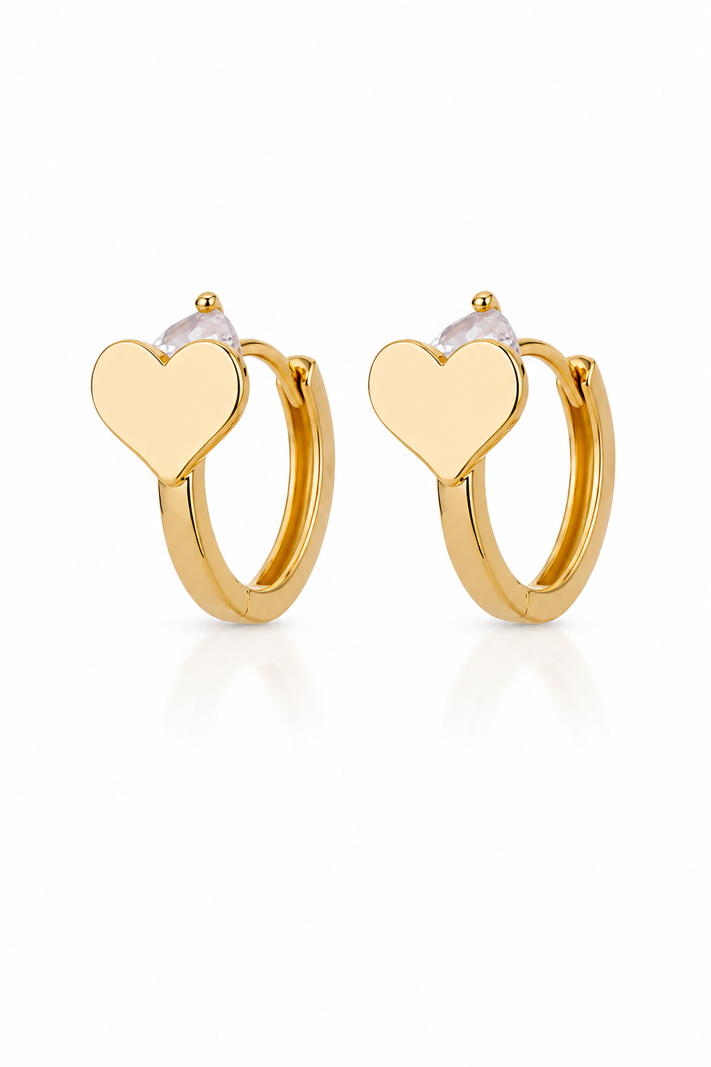 Gold Heart Hoop Earrings with Cubic Zirconia | Minimalist Huggie Earrings for Women | Dainty Heart Earrings | Everyday Jewelry Gift