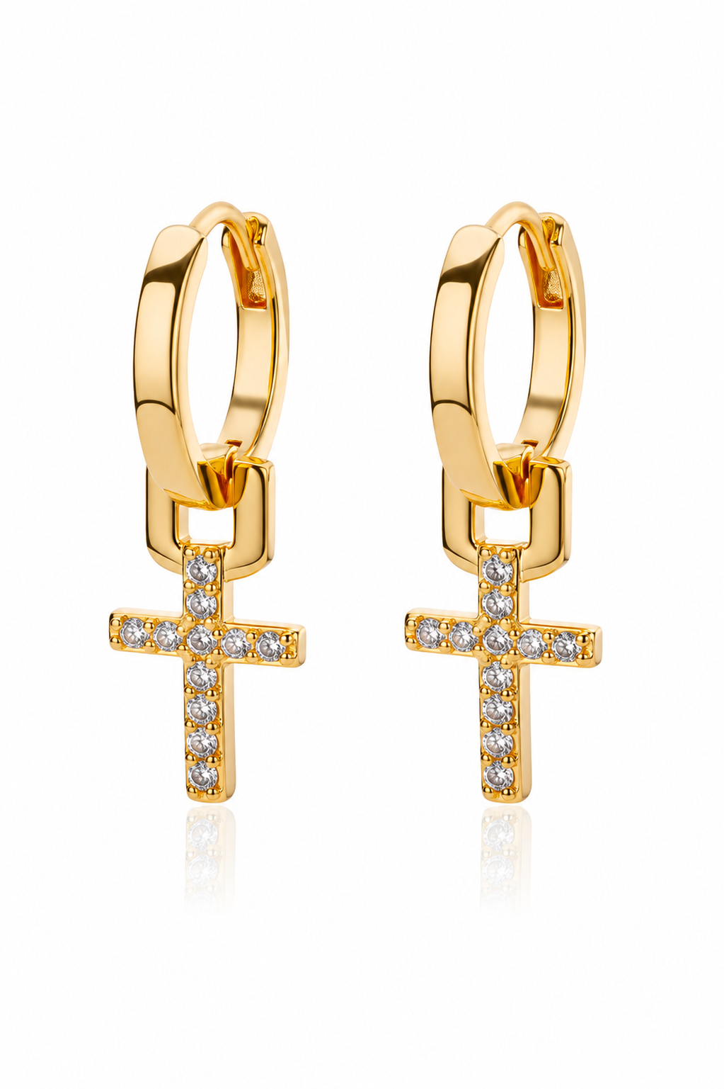 Gold Cross Huggie Hoop Earrings with Cubic Zirconia | Dainty Christian Cross Earrings | Minimalist Gold Hoop Earrings | Gift for Women