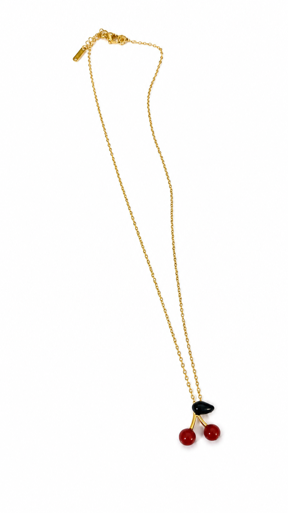 Cute Cherry Pendant Necklace – Gold Stainless Steel Minimalist Fruit Necklace for Women