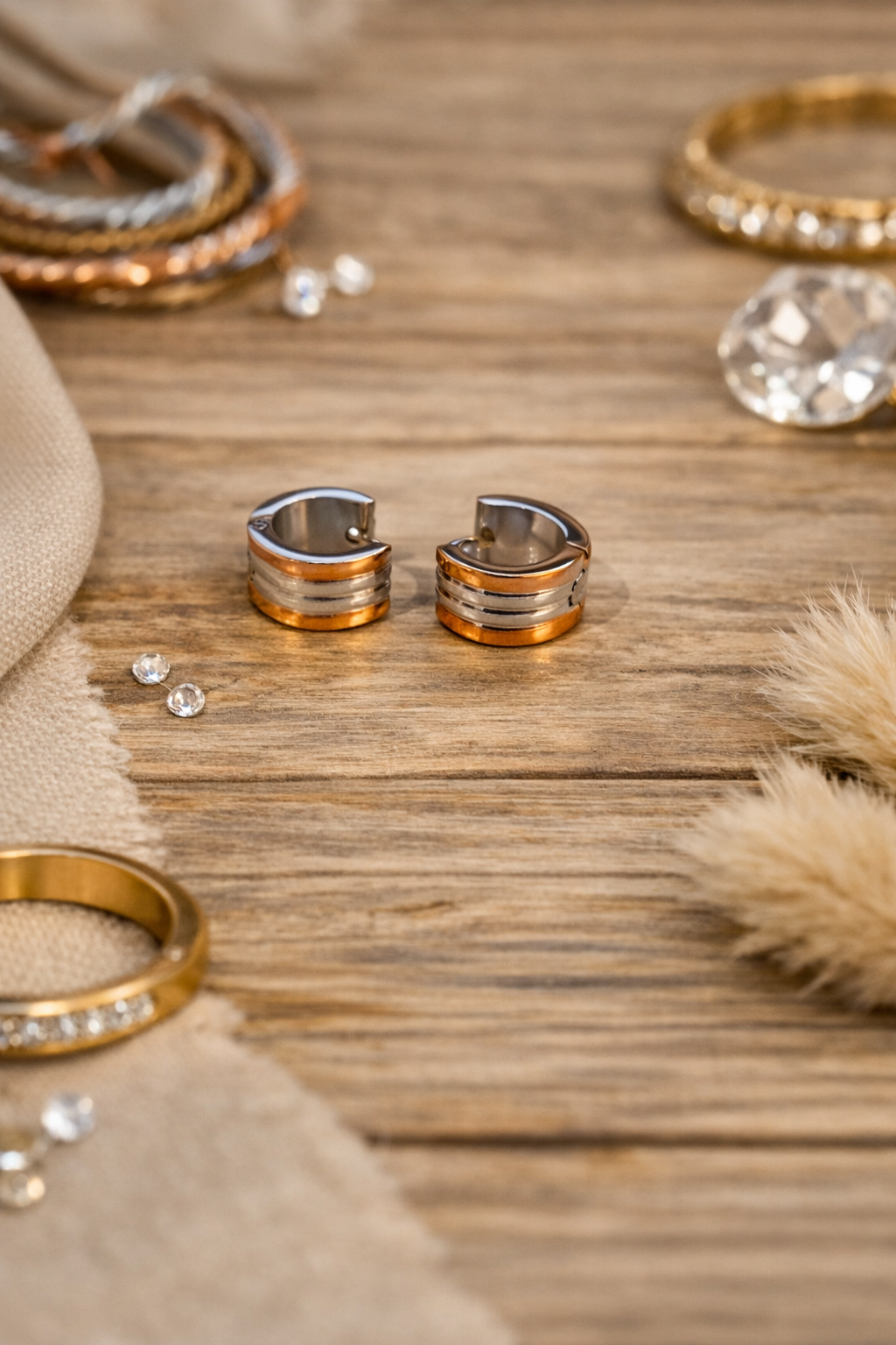 Two-Tone Huggie Hoop Earrings