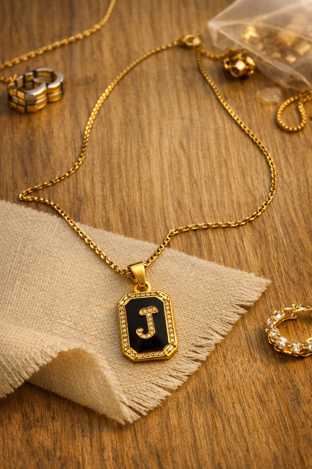 Stainless Steel initial necklace (J)