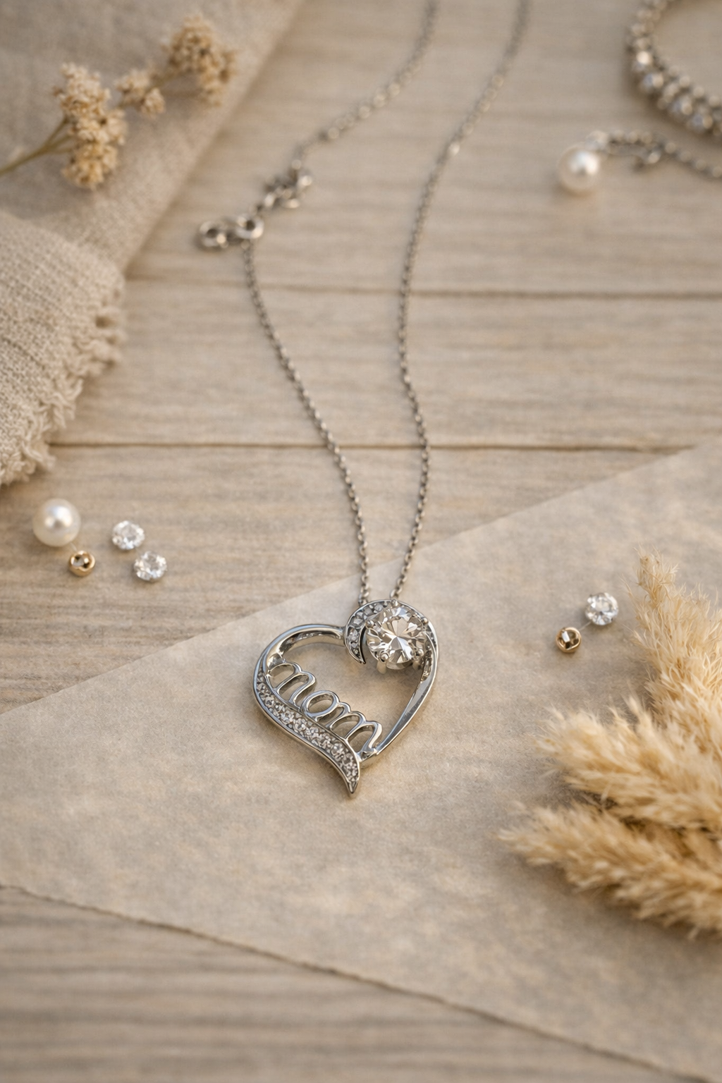 Stainless Steel Silver Heart “Mom” Necklace