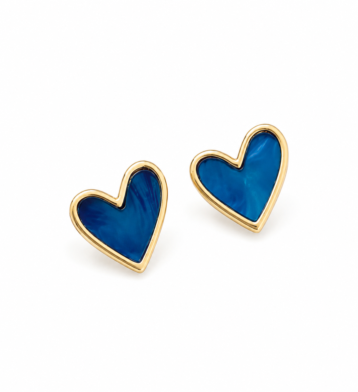 Blue Heart Mother of Pearl Stud Earrings – Gold Stainless Steel | Elegant Everyday Earrings for Women