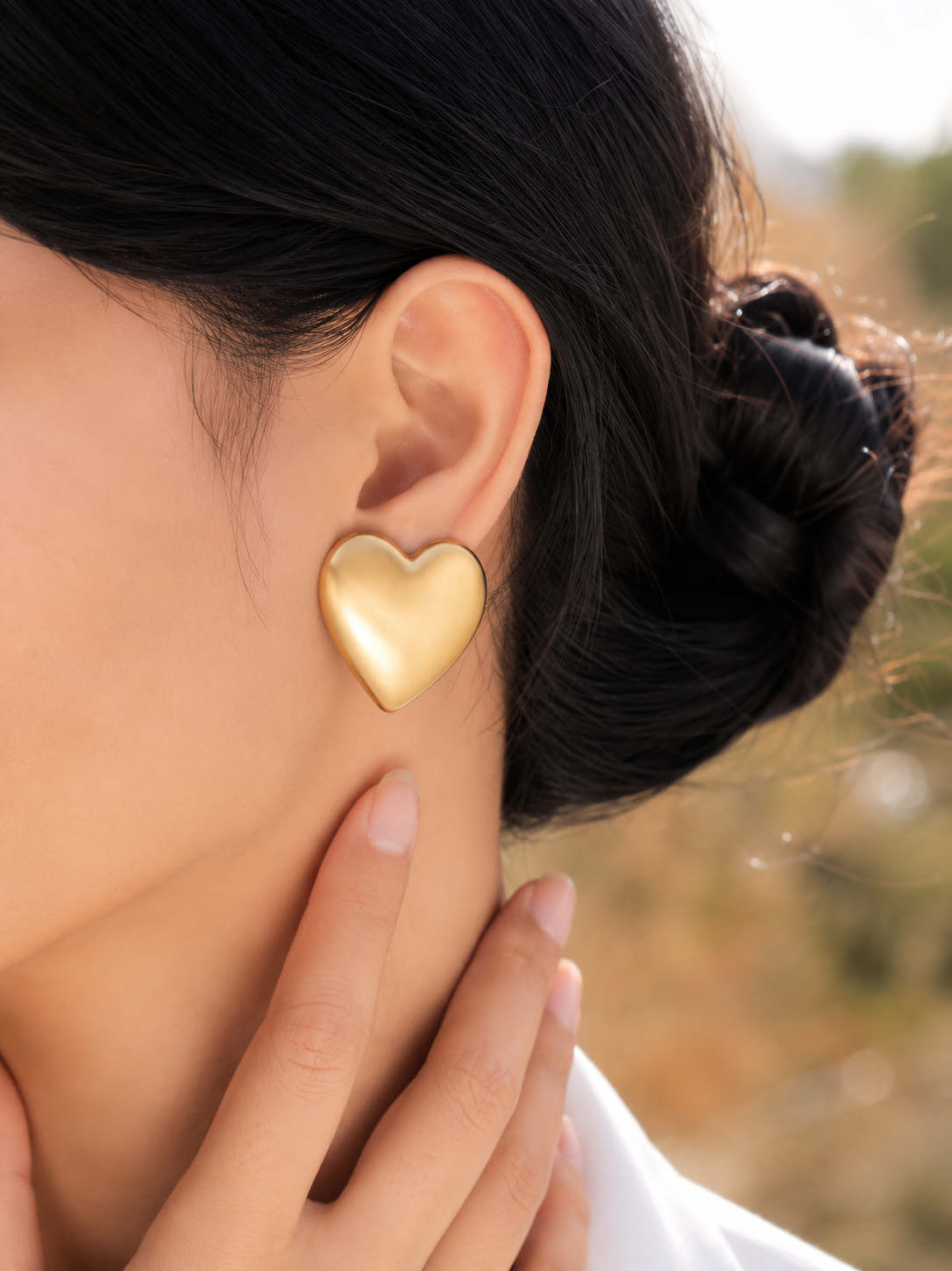Gold Heart Statement Stud Earrings – Stainless Steel Puffed Heart Earrings for Women