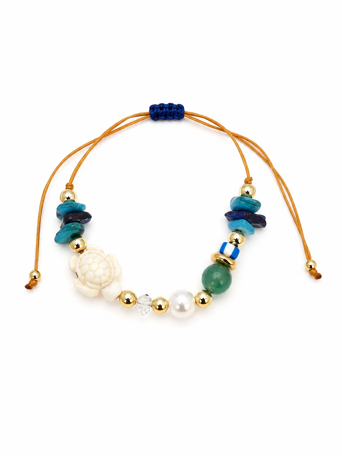 Sea Turtle Natural Stone Bracelet – Adjustable Handmade Beach Bracelet for Women