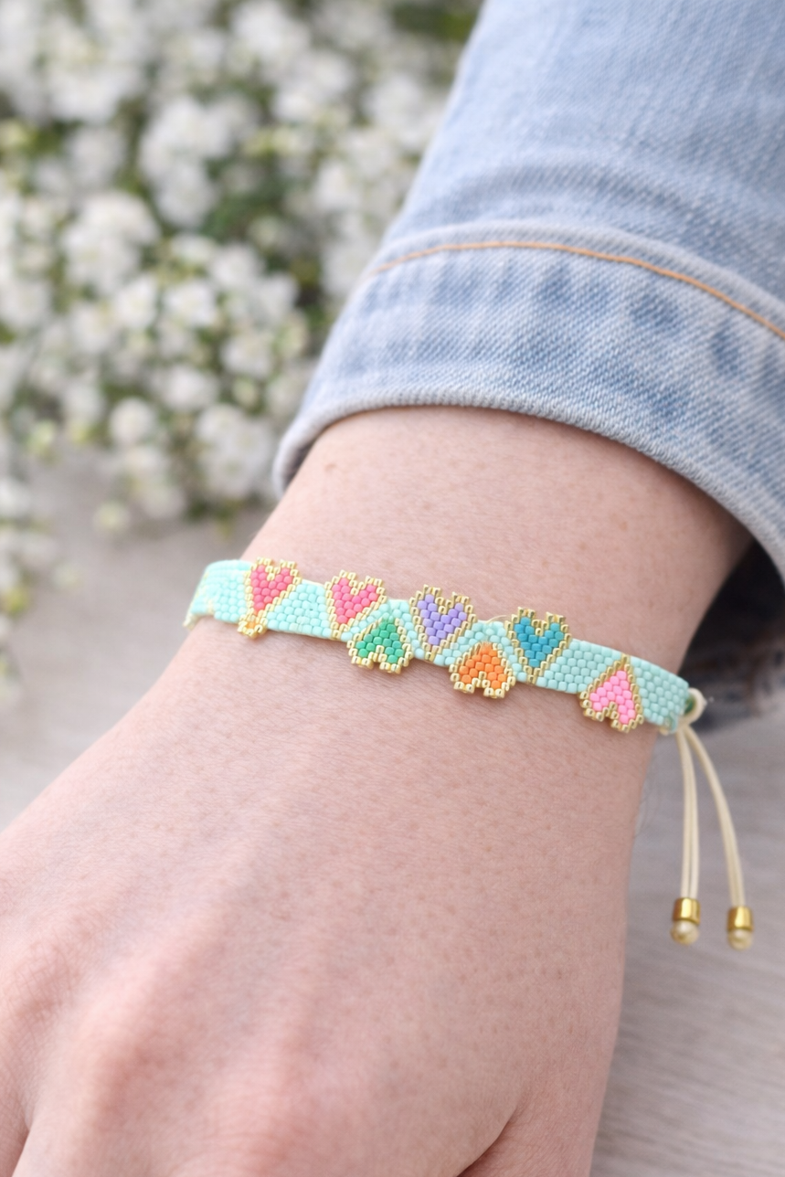 Bohemia Heart-Shaped Rice Bead Bracelet. Multicolor