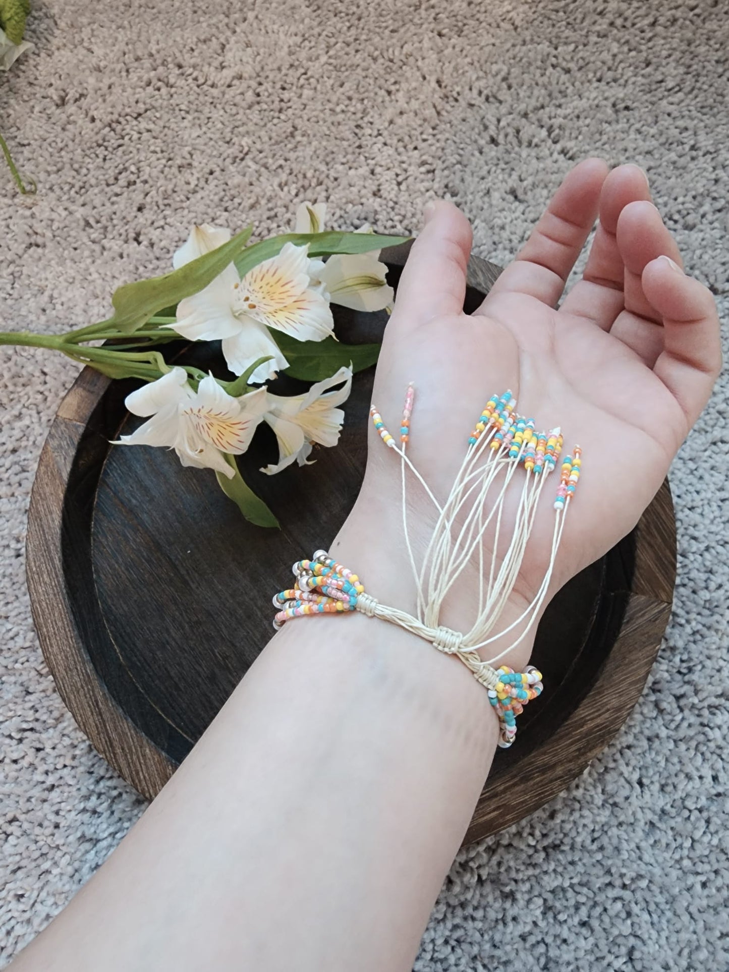 Bohemian seed bead bracelet for women, stackable rice bead bracelet.