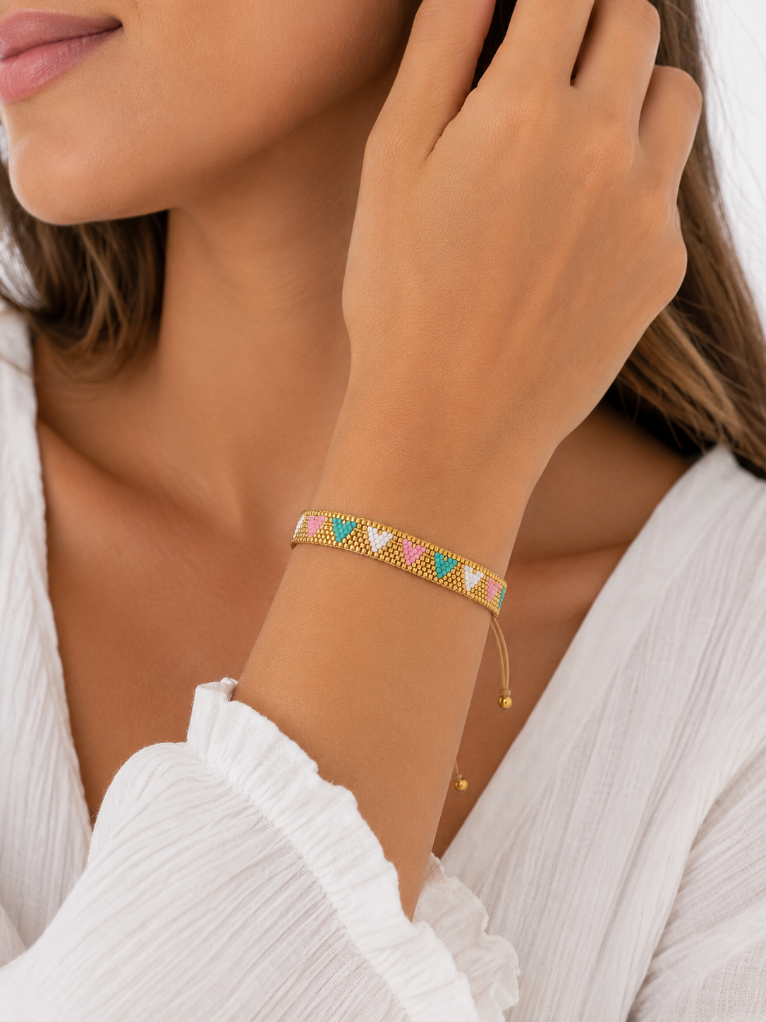 Miyuki Pastel Hearts Bracelet – Handmade Adjustable Beaded Bracelet