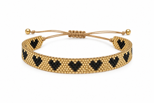 Miyuki Black Hearts Bracelet – Handmade Adjustable Beaded Bracelet
