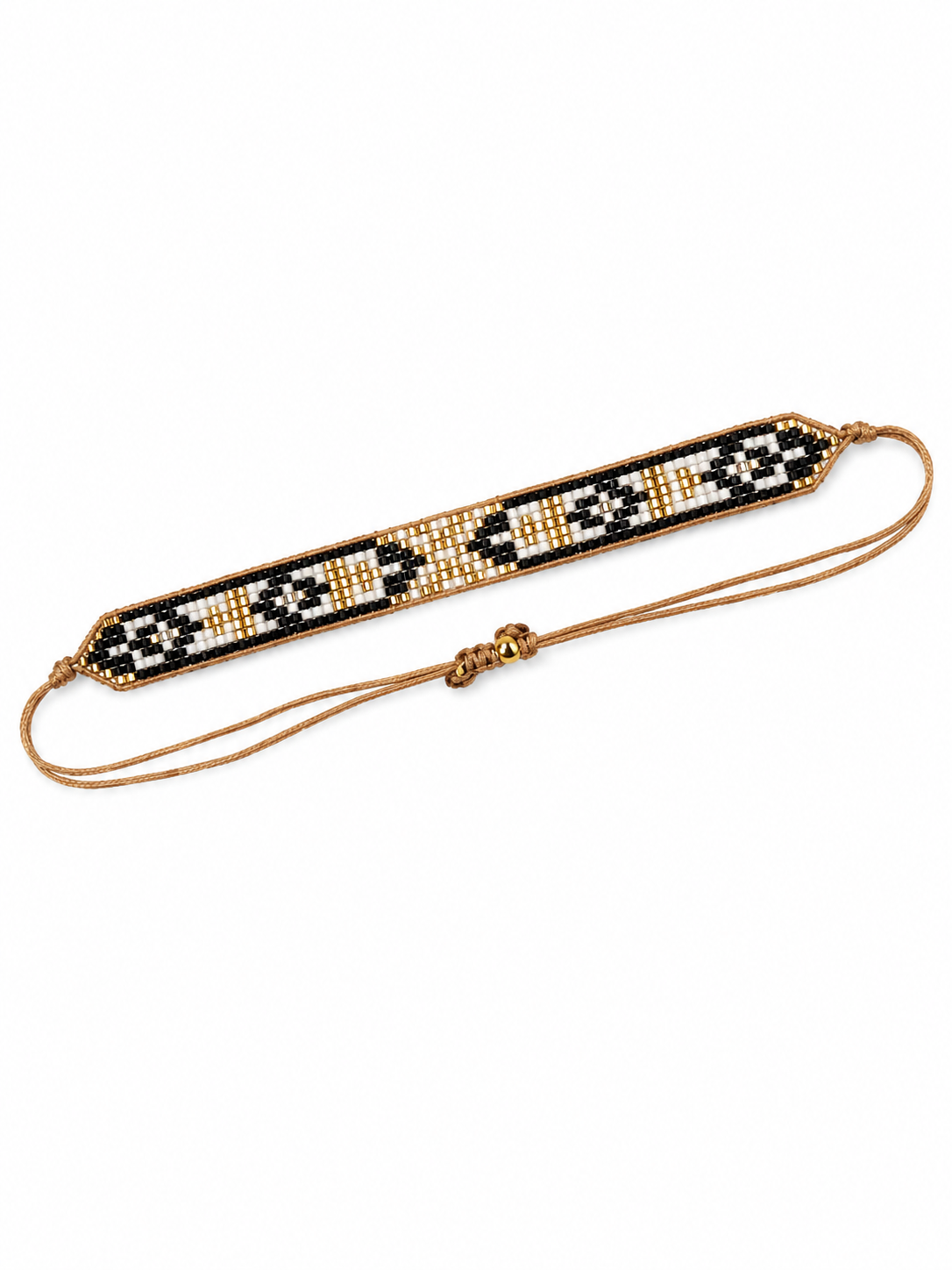Miyuki Seed Bead Bracelet | Handmade Geometric Bracelet | Adjustable Black White Gold Bracelet | Boho Jewelry Gift
