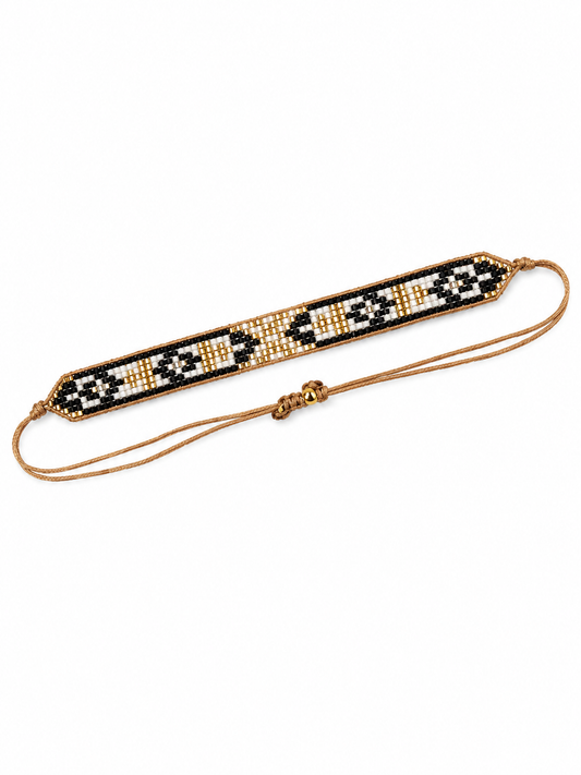 Miyuki Seed Bead Bracelet | Handmade Geometric Bracelet | Adjustable Black White Gold Bracelet | Boho Jewelry Gift
