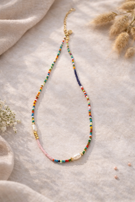 Colorful Beaded Pearl Necklace