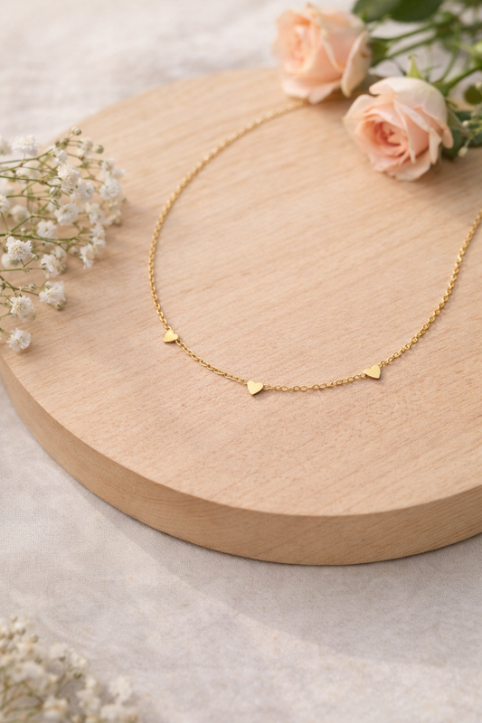 Stainless Steel Necklace with 3 Hearts