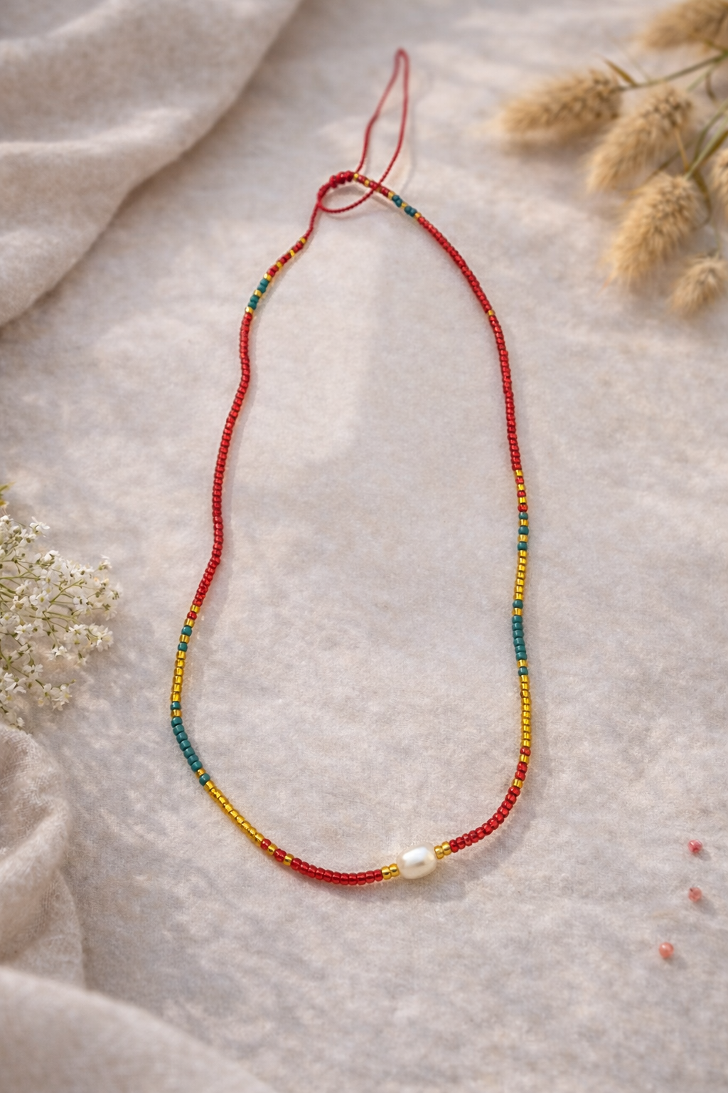 Colorful Beaded Pearl Necklace