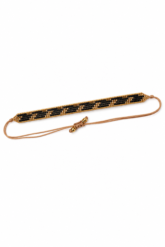 Black Gold Miyuki Seed Bead Bracelet | Handmade Adjustable Bracelet | Minimalist Geometric Jewelry | Stackable Bracelet