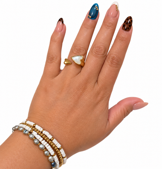 White & Gold Layered Beaded Bracelet Set