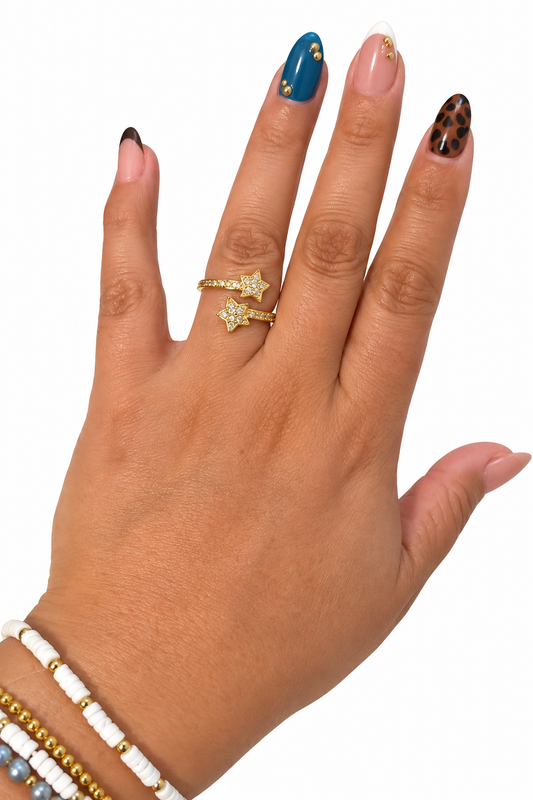 Gold-Tone Double Star Crystal Ring