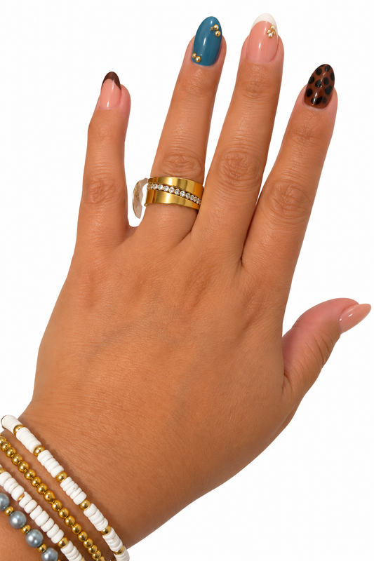 e: Gold-Tone Double Band Crystal Ring