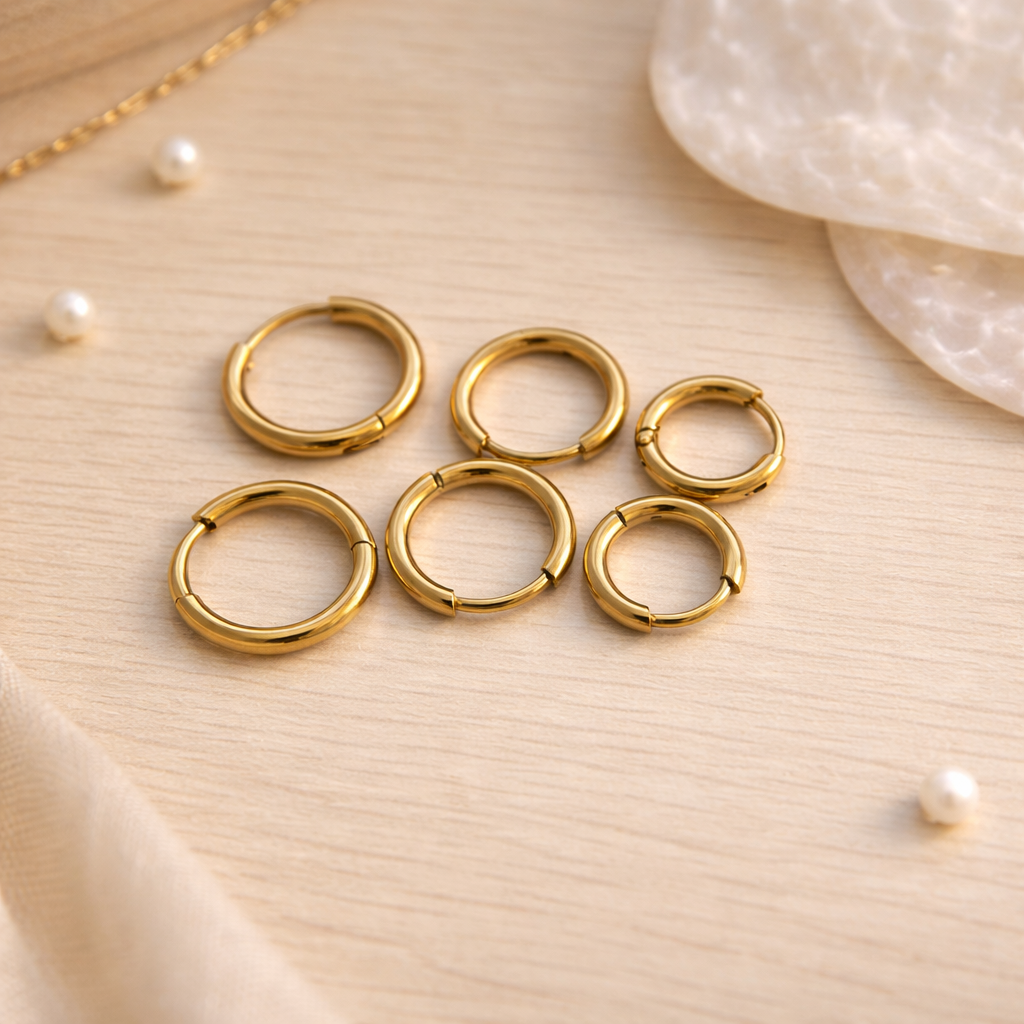 Gold Huggie Hoop Earrings Set