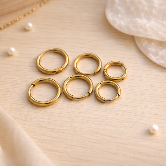 Gold Huggie Hoop Earrings Set