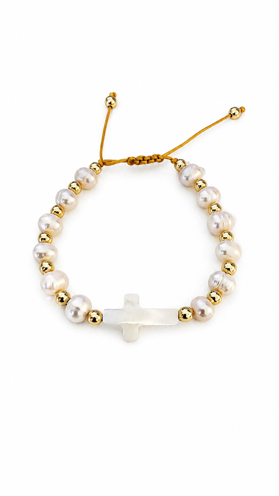 Handmade Pearl Cross Bracelet – Adjustable Christian Faith Jewelry