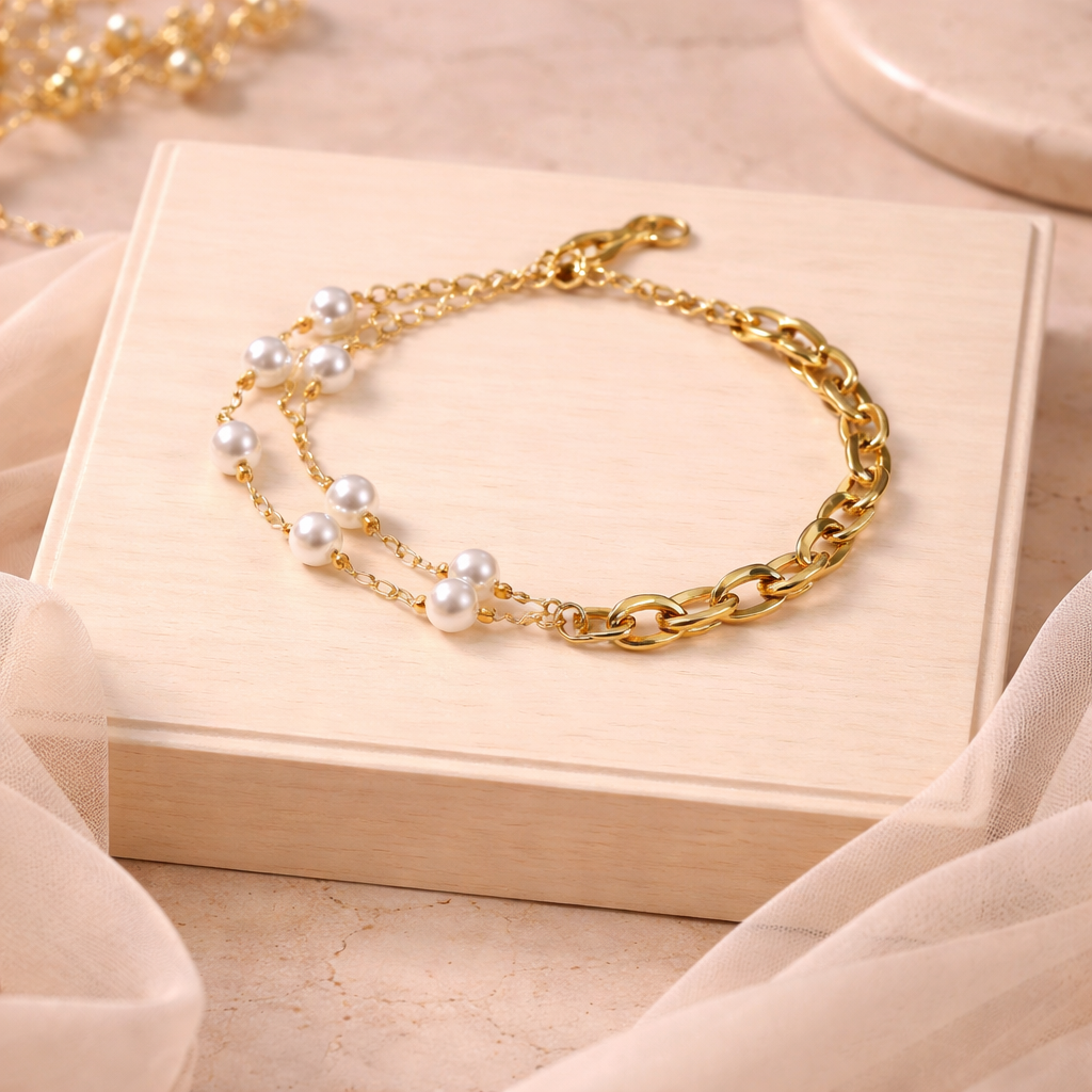 Golden Pearl Duo 4mm Bracelet