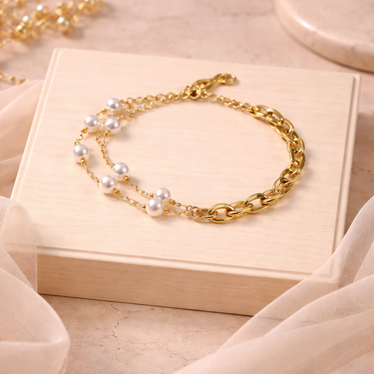 Golden Pearl Duo 4mm Bracelet