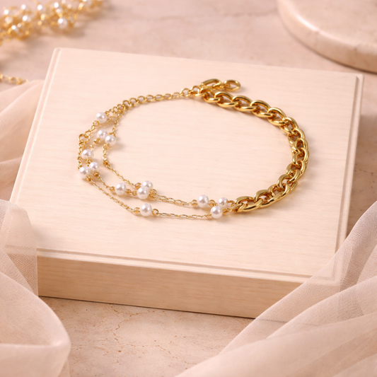 Golden Pearl Duo 2mm Bracelet