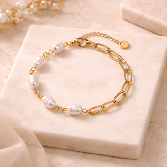 Golden Pearl Chain Luxe Bracelet 10mm