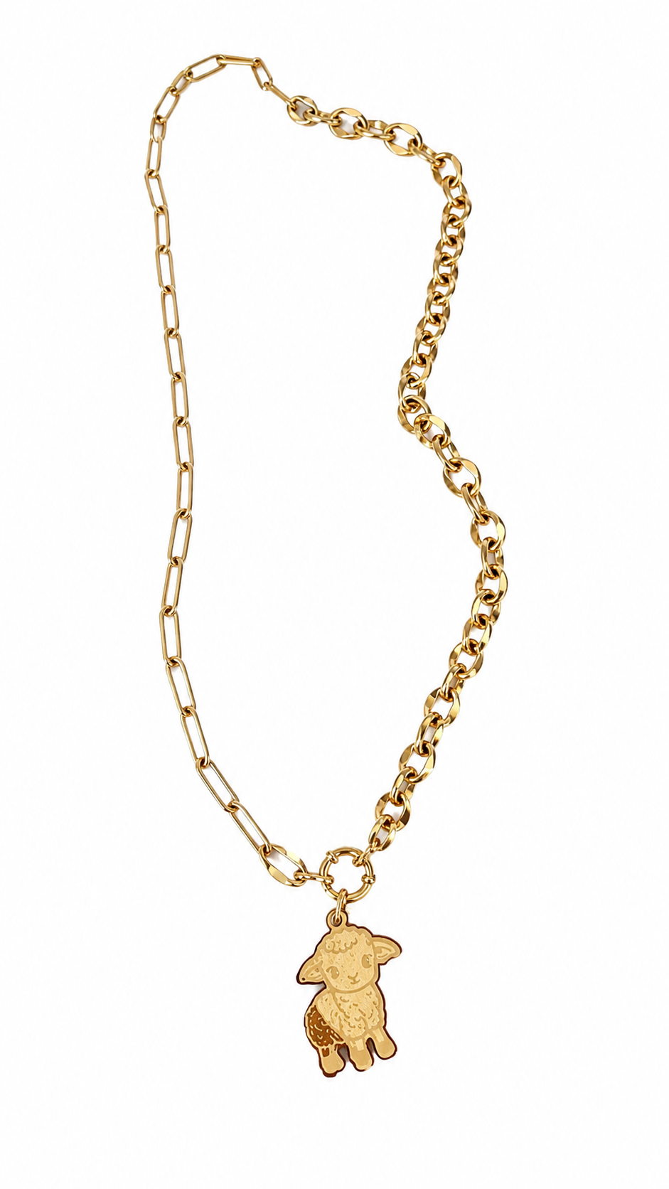 Gold Lamb Charm Necklace – Interchangeable Pendant Chain | Stainless Steel Gold Plated Christian Necklace for Women