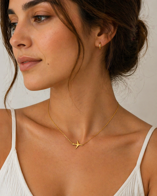 Minimalist Airplane Gold Necklace – Travel Lover Gift, Dainty Gold Plane Pendant, Aviation Jewelry