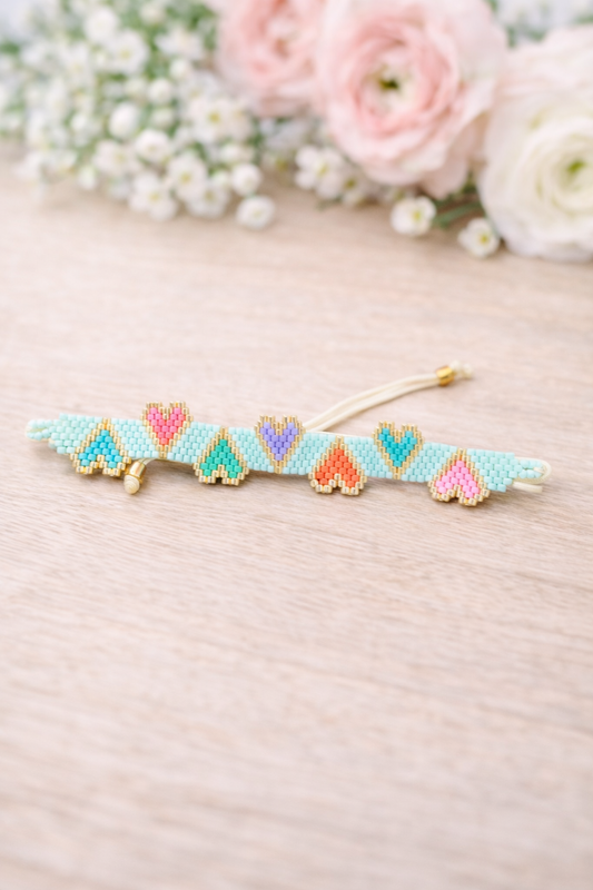 Bohemia Heart-Shaped Rice Bead Bracelet.  Multicolor