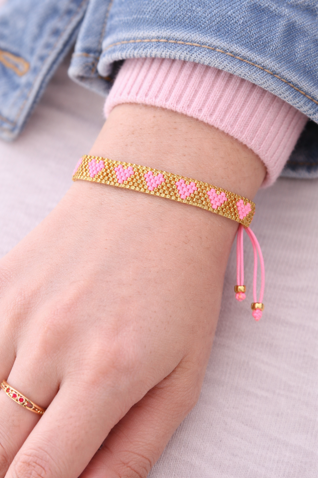 Bohemia Heart-Shaped Rice Bead Bracelet.  Rose