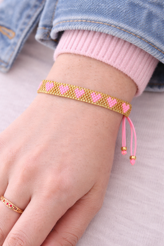 Bohemia Heart-Shaped Rice Bead Bracelet.  Rose