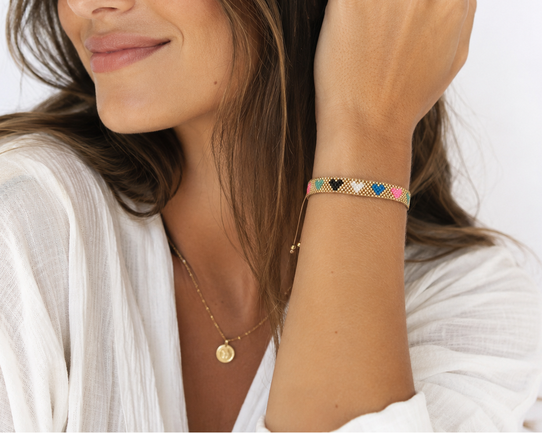 Miyuki Rainbow Hearts Bracelet – Handmade Adjustable Beaded Bracelet