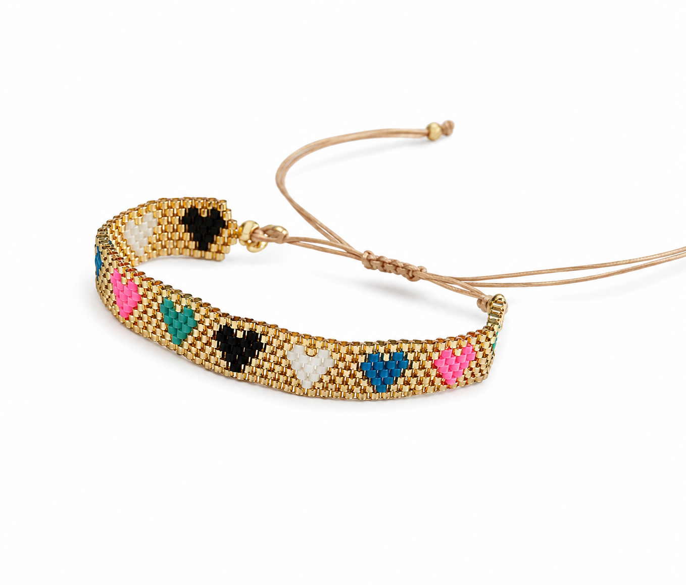 Miyuki Rainbow Hearts Bracelet – Handmade Adjustable Beaded Bracelet