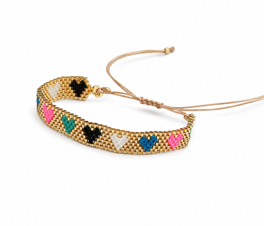 Miyuki Rainbow Hearts Bracelet – Handmade Adjustable Beaded Bracelet