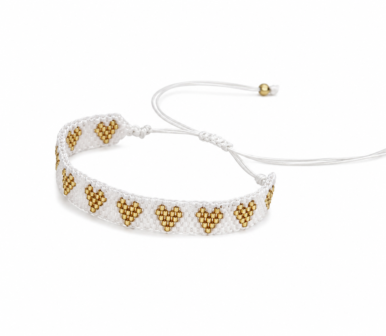 Miyuki Heart Bracelet | White & Gold Handmade Friendship Bracelet | Adjustable Beaded Jewelry Gift for Her