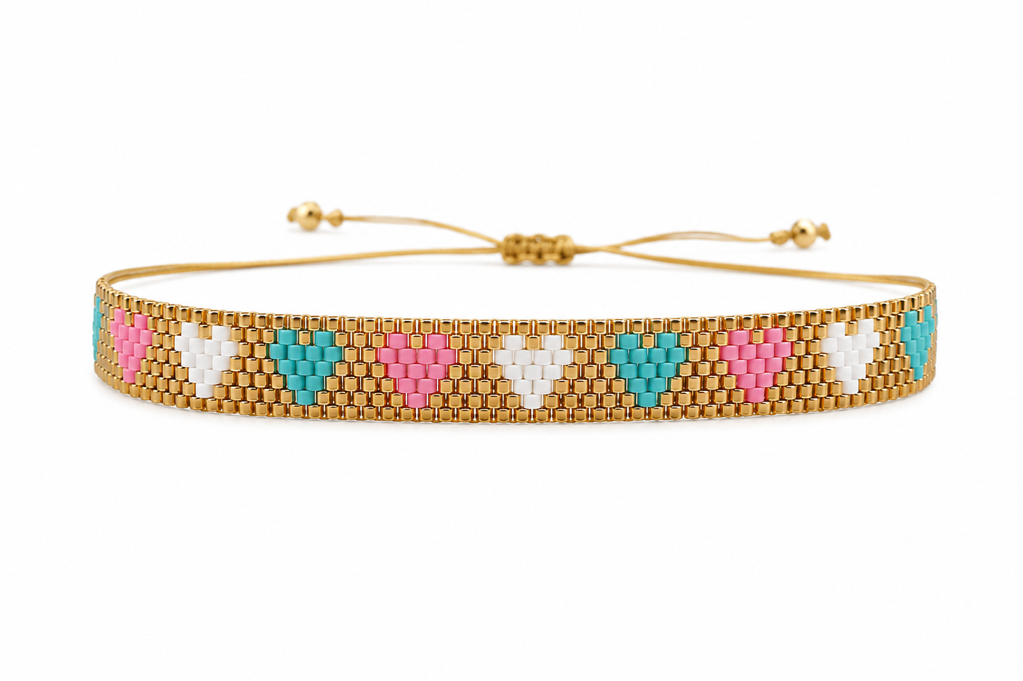 Miyuki Pastel Hearts Bracelet – Handmade Adjustable Beaded Bracelet