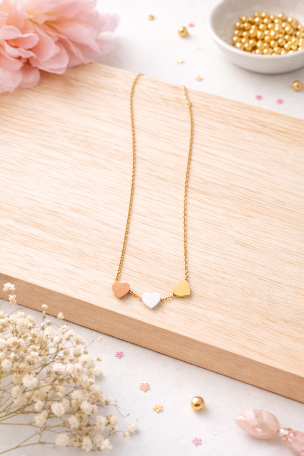 Stainless Steel Triple Heart Gold Necklace