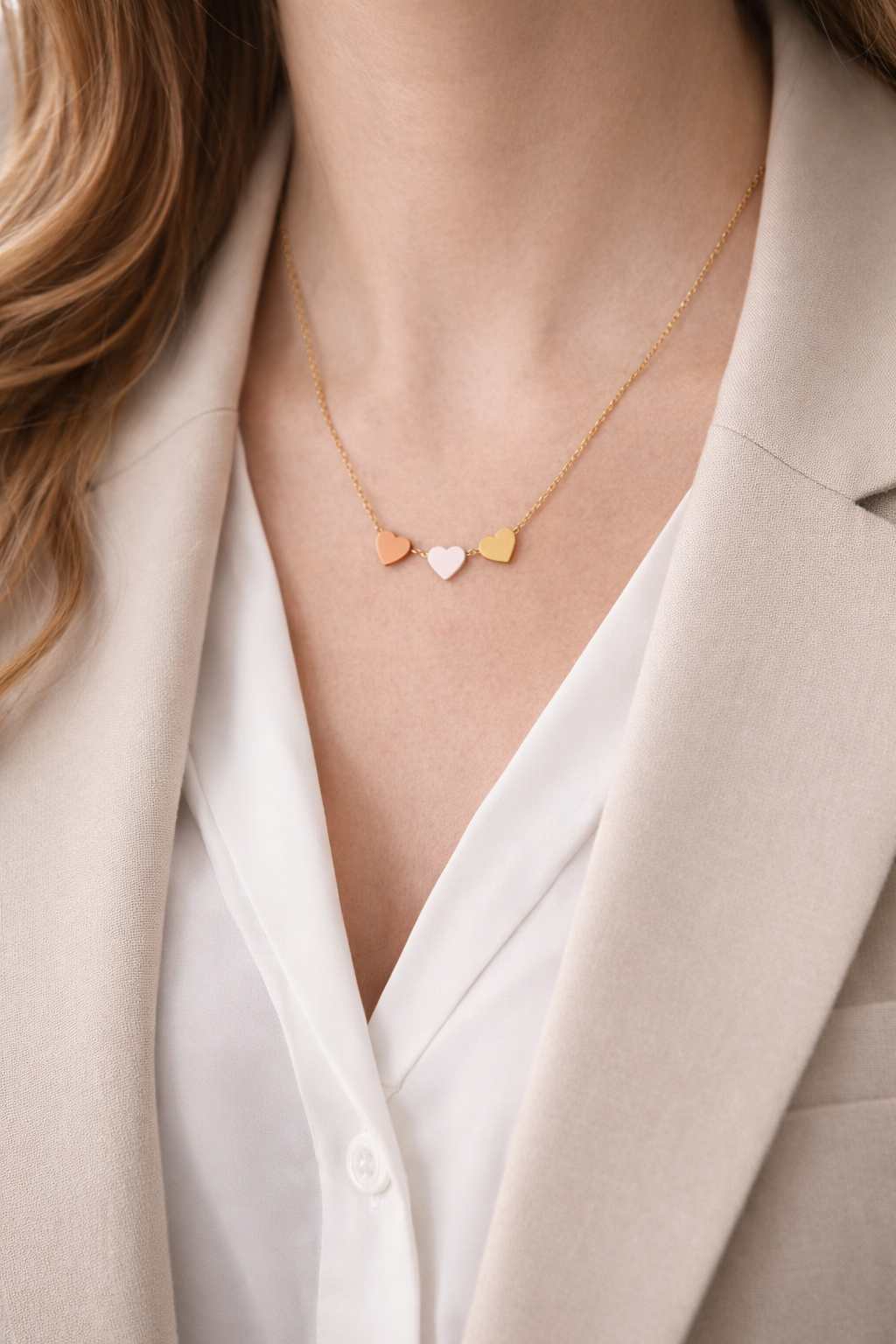 Stainless Steel Triple Heart Gold Necklace