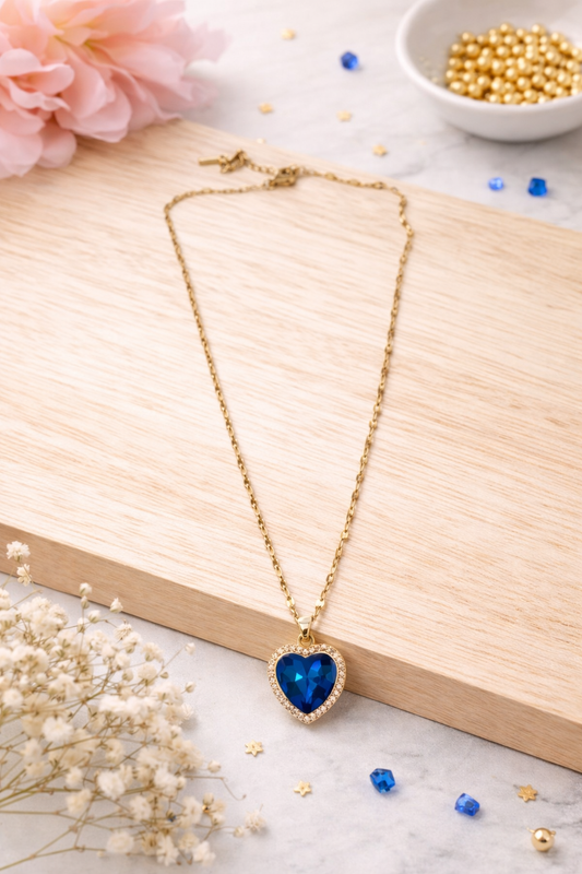 Blue Heart Crystal Gold Necklace