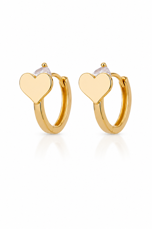 Gold Heart Hoop Earrings with Cubic Zirconia | Minimalist Huggie Earrings for Women | Dainty Heart Earrings | Everyday Jewelry Gift