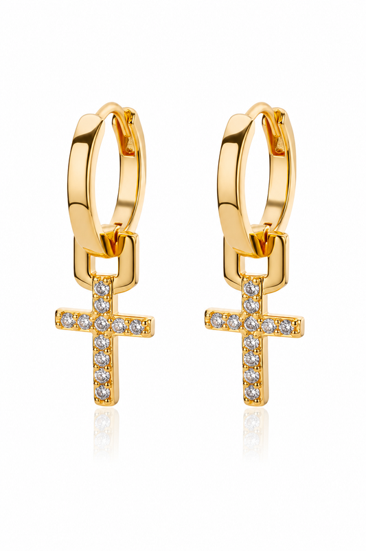 Gold Cross Huggie Hoop Earrings with Cubic Zirconia | Dainty Christian Cross Earrings | Minimalist Gold Hoop Earrings | Gift for Women