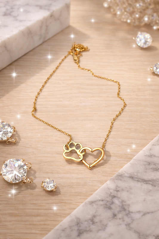 Gold Paw & Heart Necklace