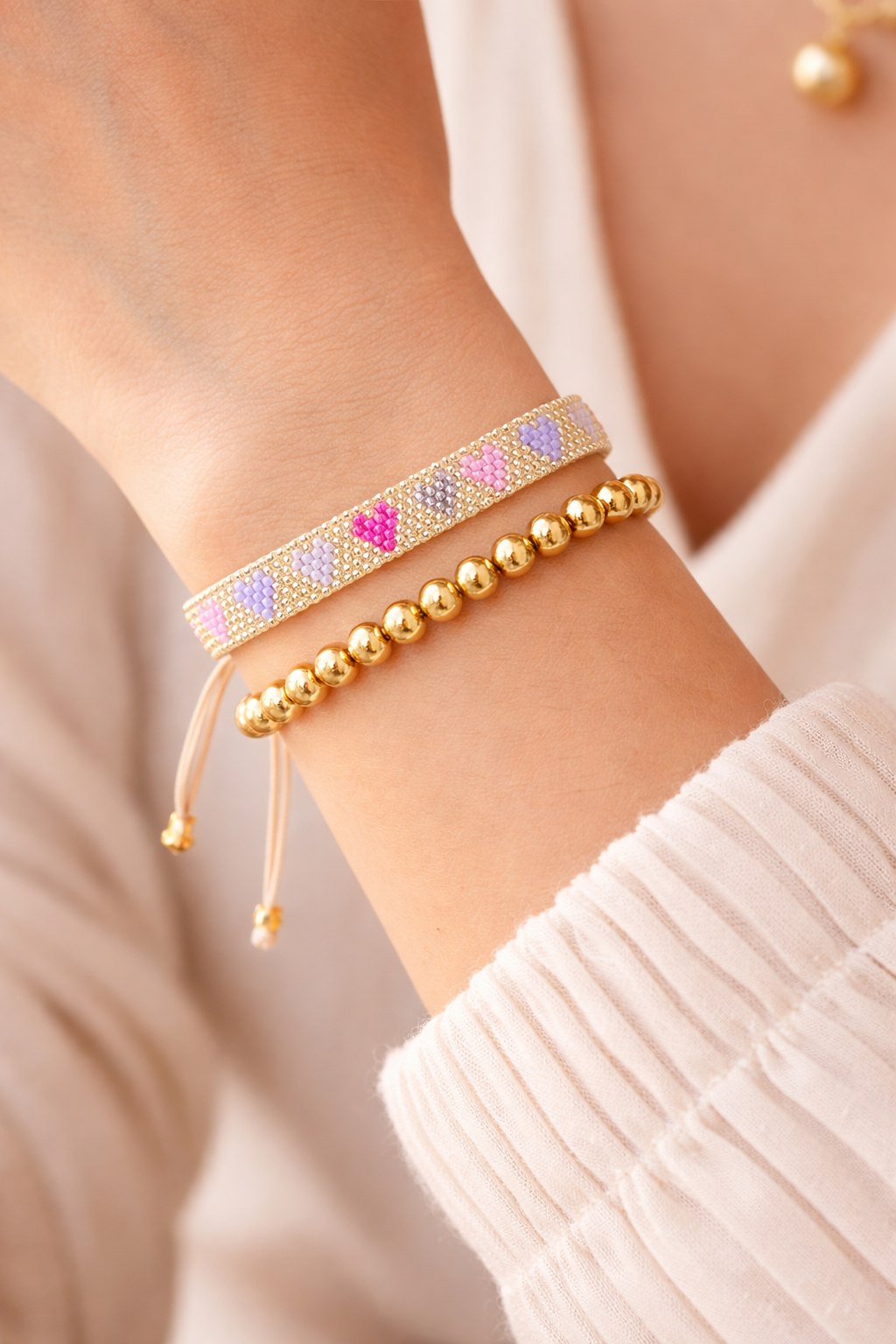 Gold & Pastel Heart Beaded Bracelet