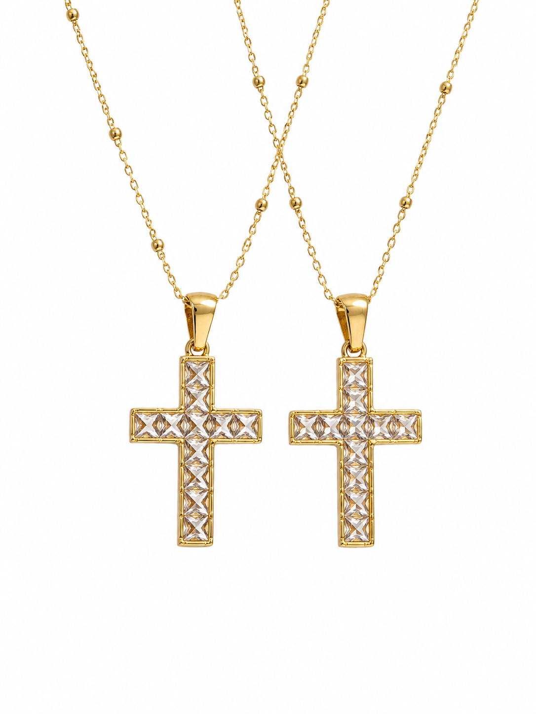 Gold Cross Necklace with Cubic Zirconia – Stainless Steel Christian Pendant Necklace for Women
