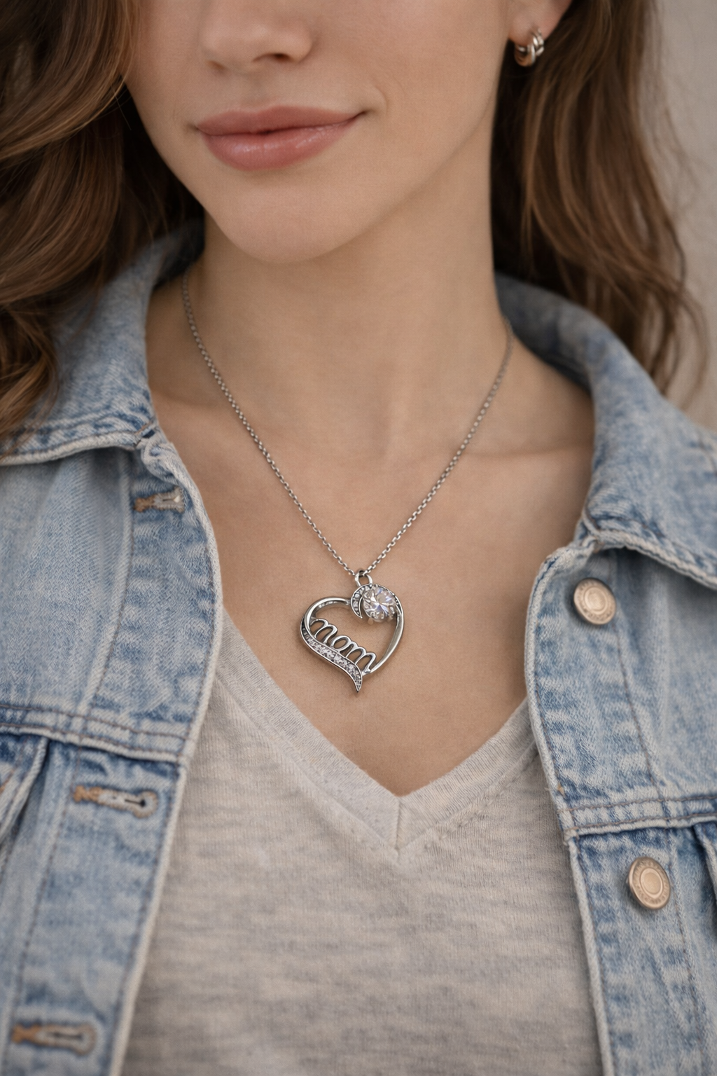 Stainless Steel Silver Heart “Mom” Necklace